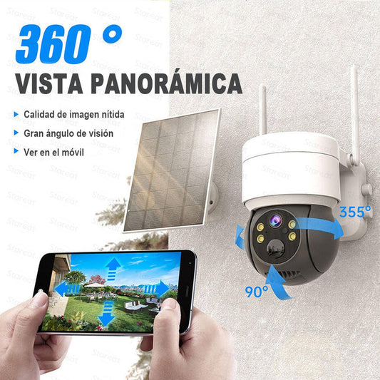 SOLARE® – CÁMARA DE SEGURIDAD SOLAR PARA EXTERIORES🔆 5MP HD 360° IP66   + ¡CÁMARA MINI DE REGALO! 🎁📡